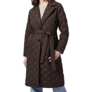 BERNARDO QUILTED PUFFER COAT Women's Medium Brown Long Pockets Long Excellent